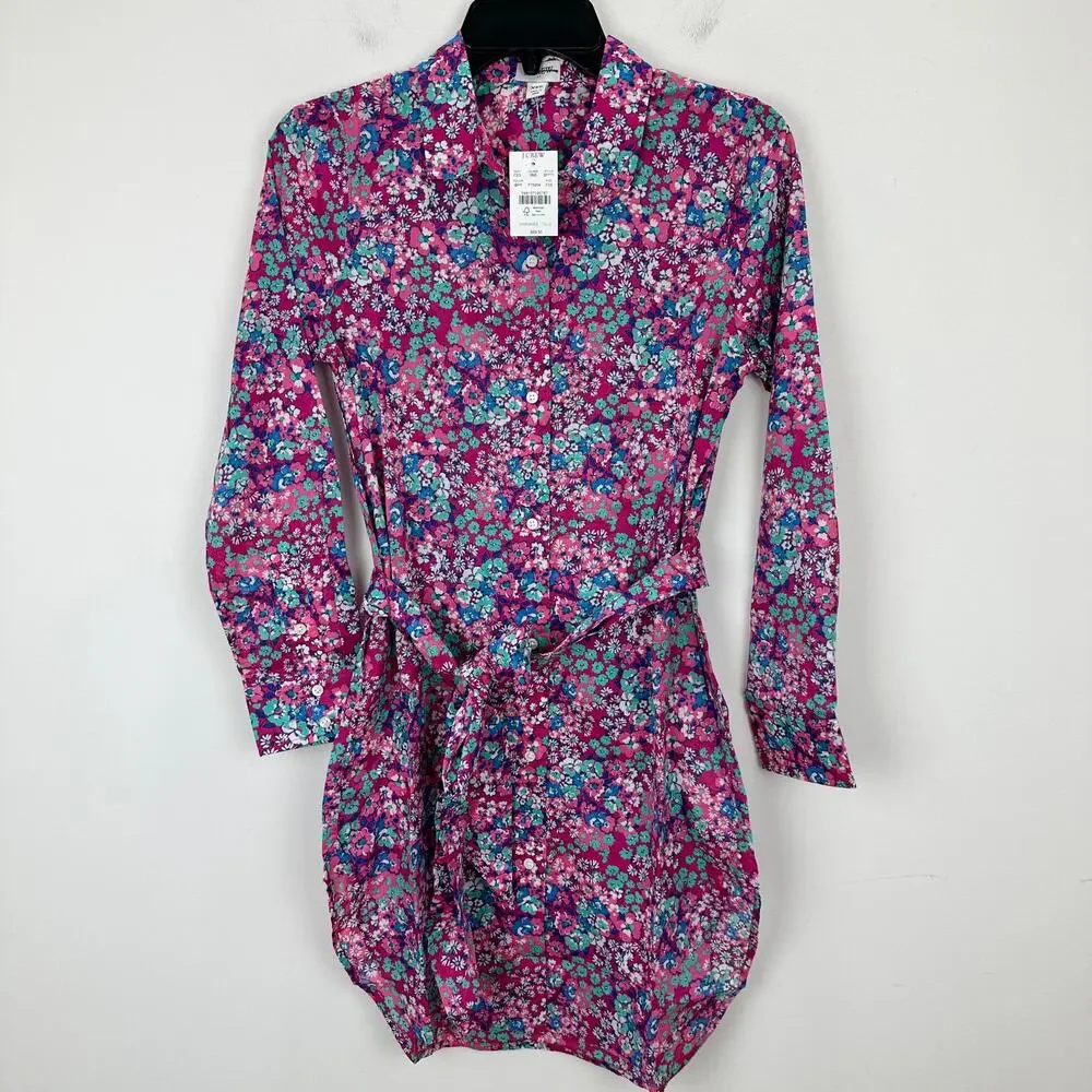 J.Crew Beach Shirtdress Floral Cotton Lightweight Long Sleeve Purple XXS NWT